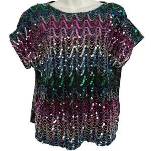 Joanna Womens Vintage Sequin Metallic USA Made 80s Top Shirt Blouse Dolman 42/ L